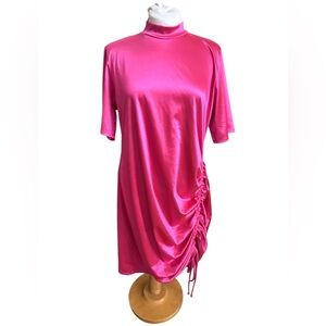 Vibrant Pink Ruched Dress satin in 3XL